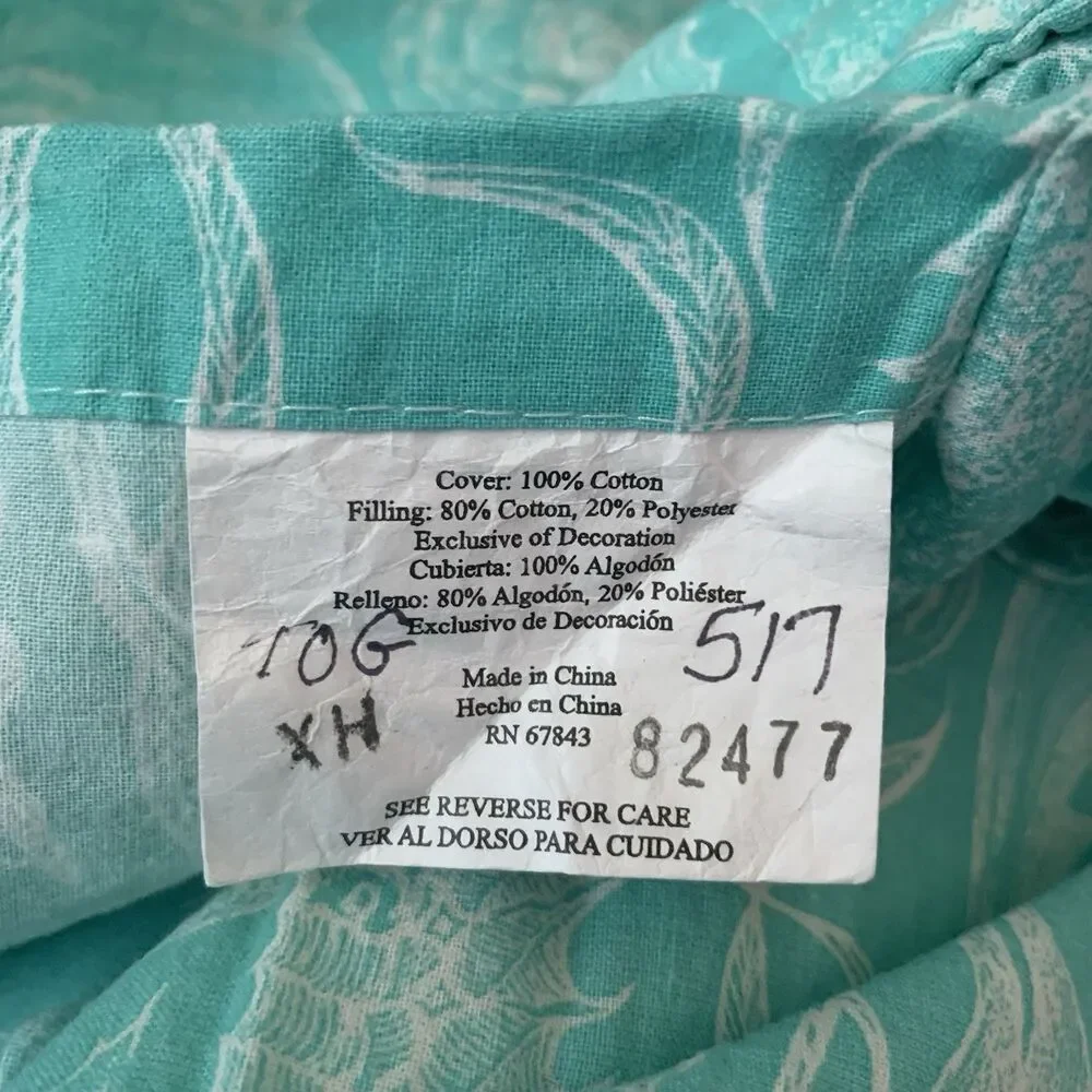 VTG Queen/Full Reversible Quilted Comforter Set Shams Teal/White Cottagecore Y2K